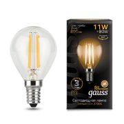 Лампа светодиодная филаментная Black Filament 11Вт P45 шар 2700К тепл. бел. E14 810лм GAUSS 105801111